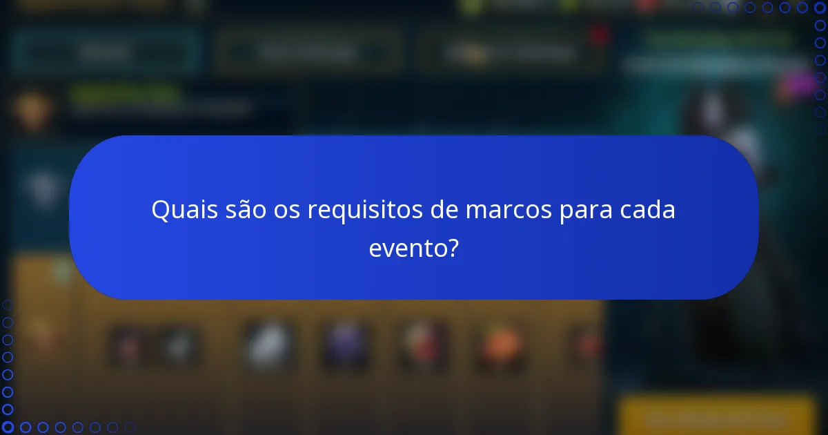 Quais são os requisitos de marcos para cada evento?